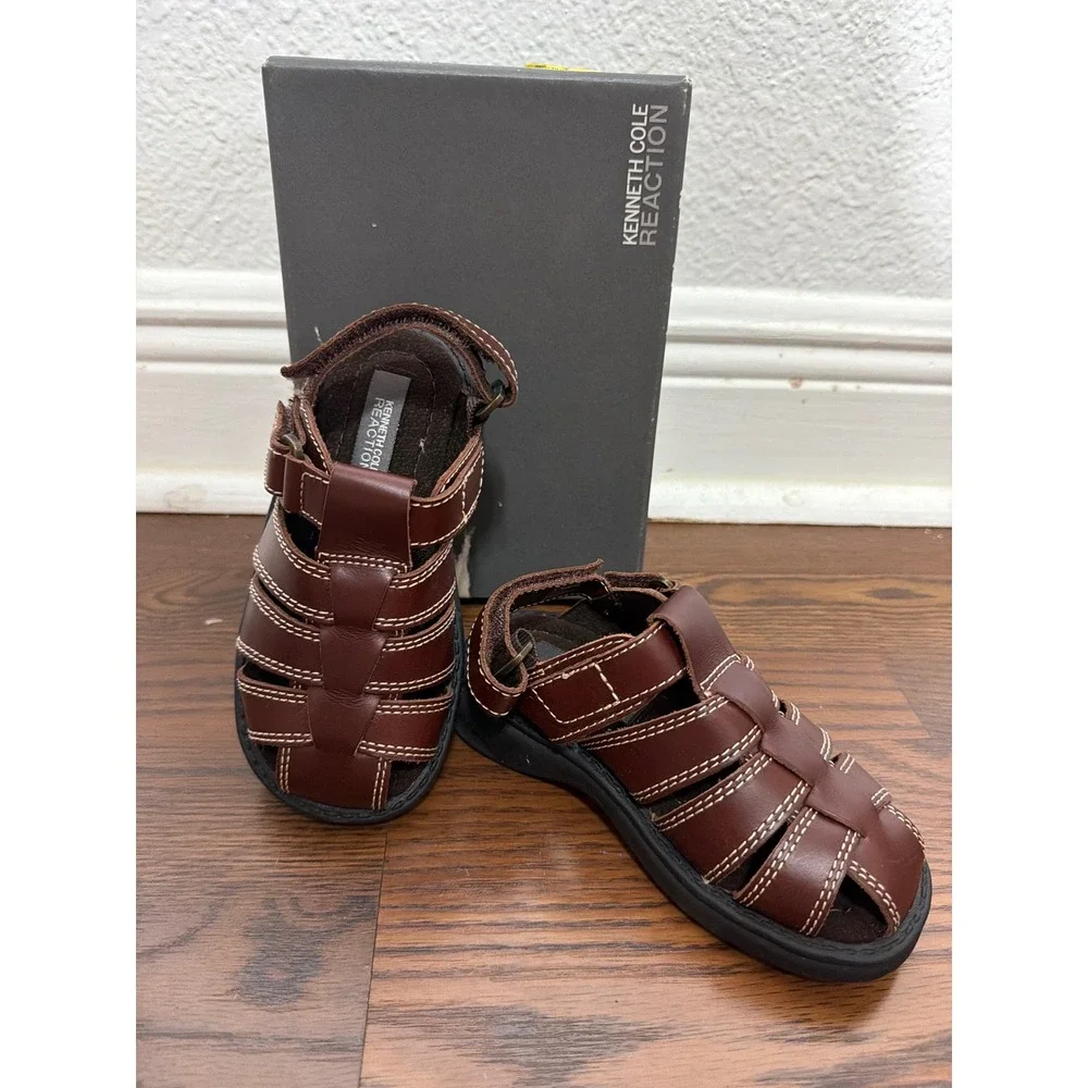 Kenneth Cole Reaction Kids Brown Fisherman Sandals Hook and Loop Sz 10 Kids NEW